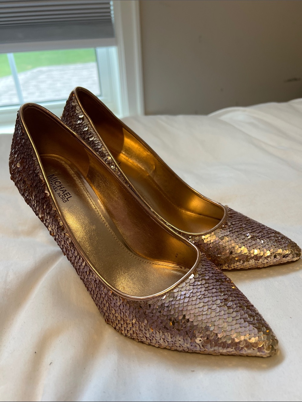 MICHAEL Michael Kors Rose Gold Sequin Pointed-Toe Pumps